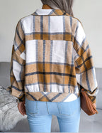 Women's Flannel Plaid Button Down Cropped Jacket