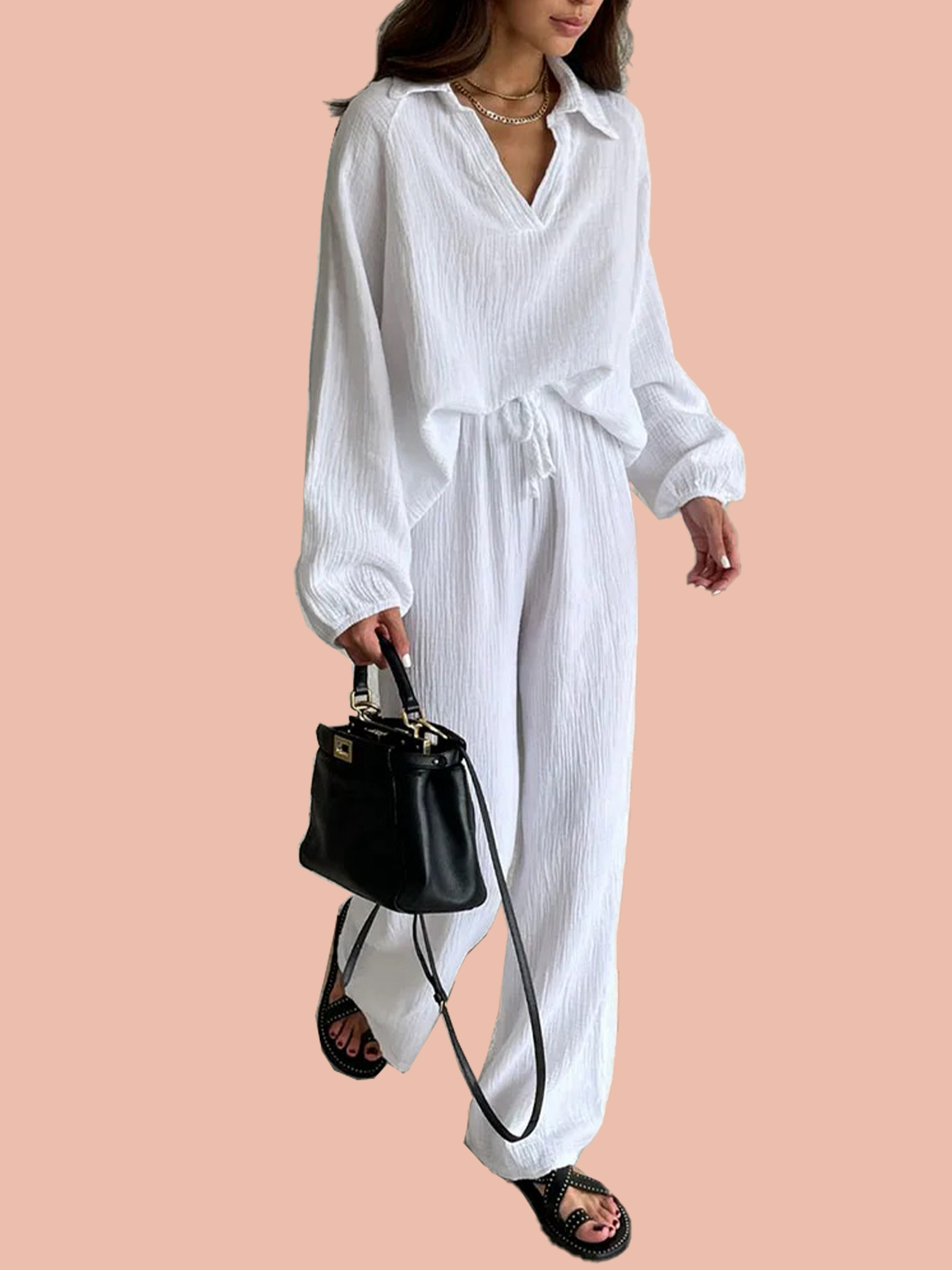 Autumn Simple V-Neck Casual Two-piece Set