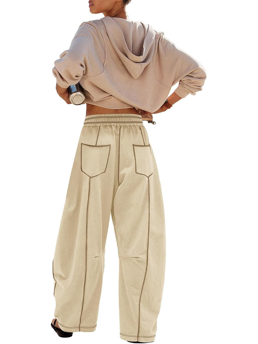 Women's High Waisted Drawstring Wide Leg Baggy Barrel Pants