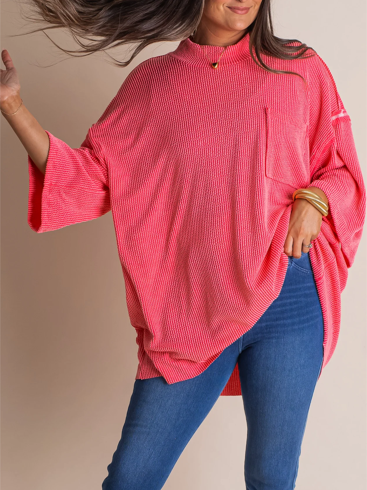 Oversize High Neck Urban Ribbed Tunic