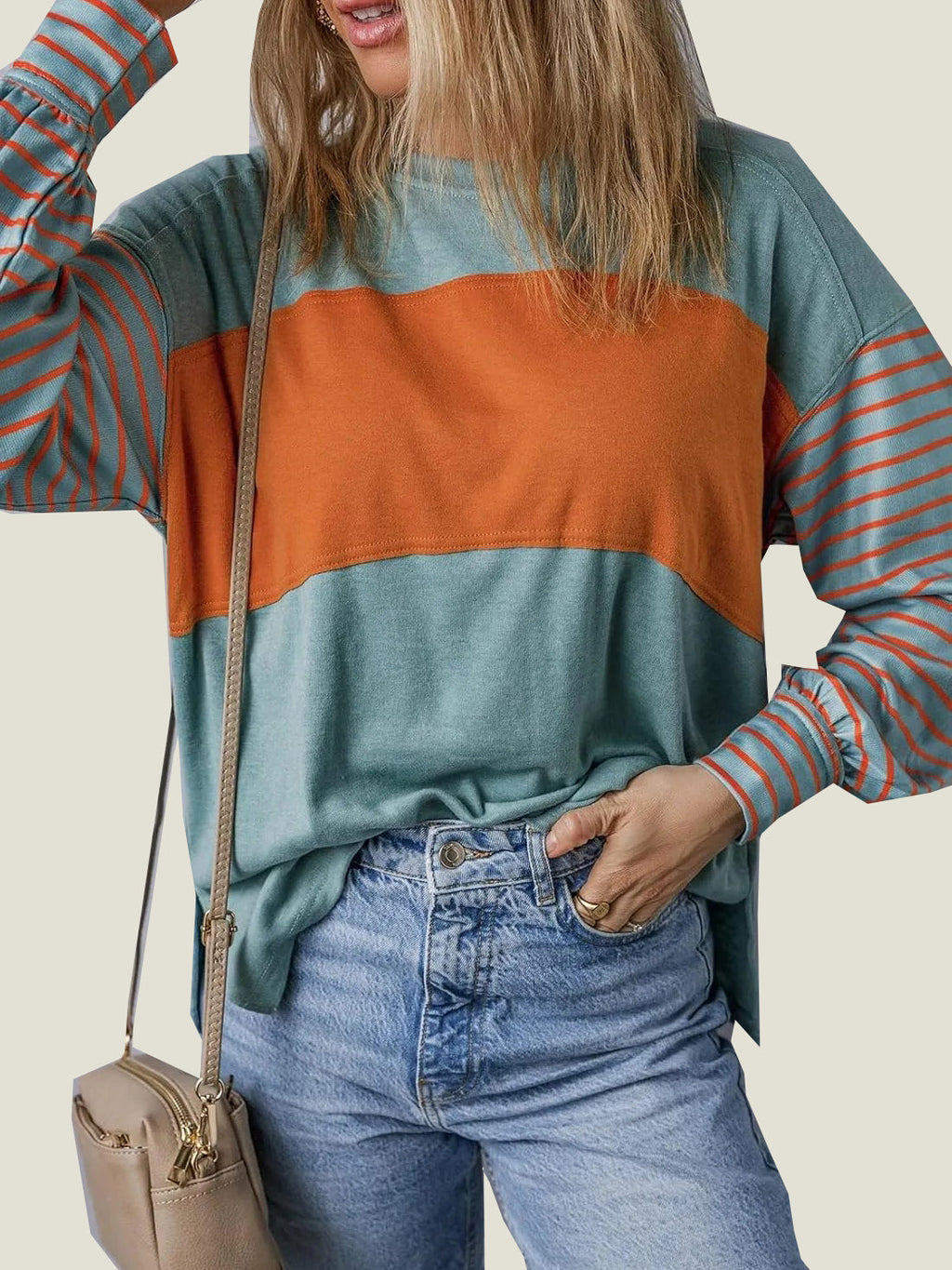 Women's Cute Color Block Long Sleeve Casual Top