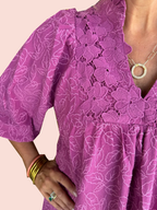 Women's Puff Sleeve Leaf Jacquard Mini Dress