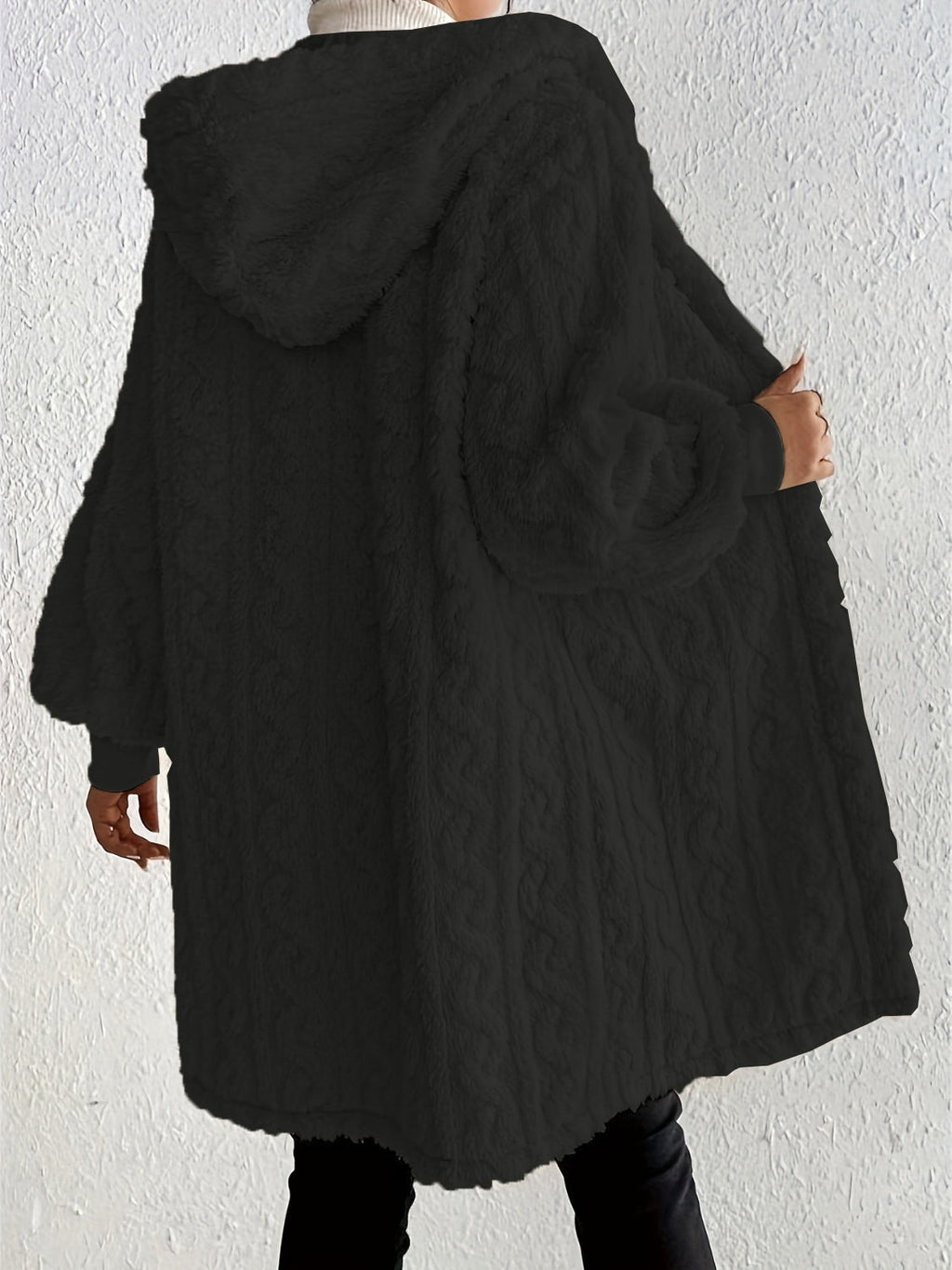 Women's Plush Fleece Soft Midi-Length Jacket with Pockets