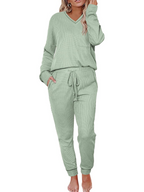 Women's V Neck Waffle Knit Two Piece Lounge Sets
