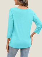 Women's 3/4 Length Sleeves V Neck Basic Tops