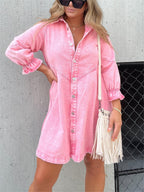 Women's Washed Denim Puff Sleeve Dress