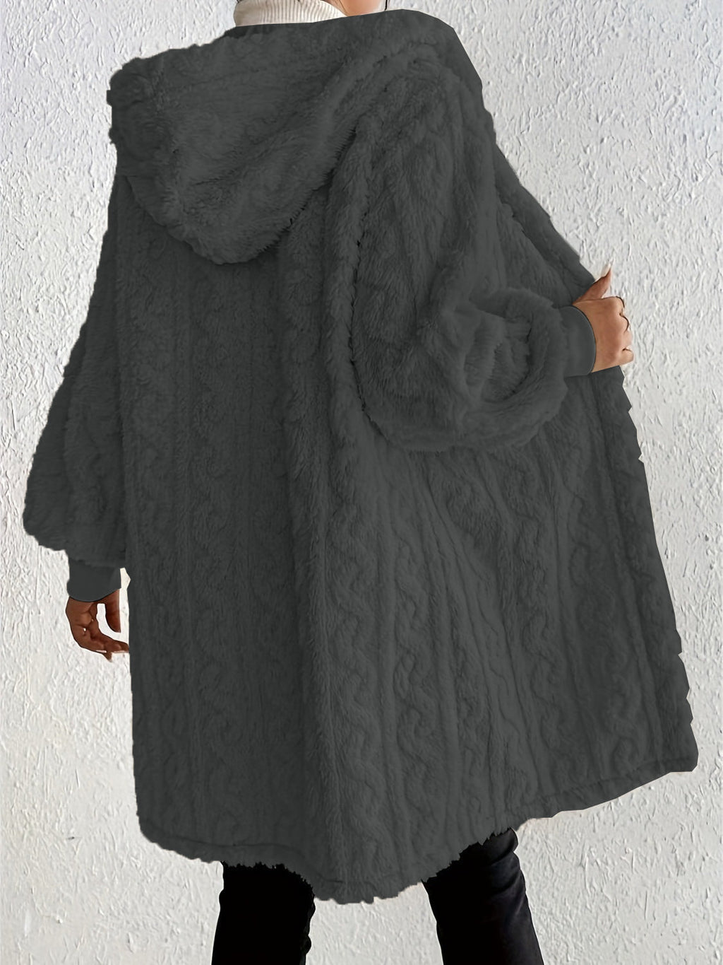 Women's Plush Fleece Soft Midi-Length Jacket with Pockets