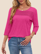 Women's 3/4 Length Sleeve Top Pleated Front T-Shirt