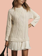Women's Crewneck Cable Knit Sweater Mini Dress