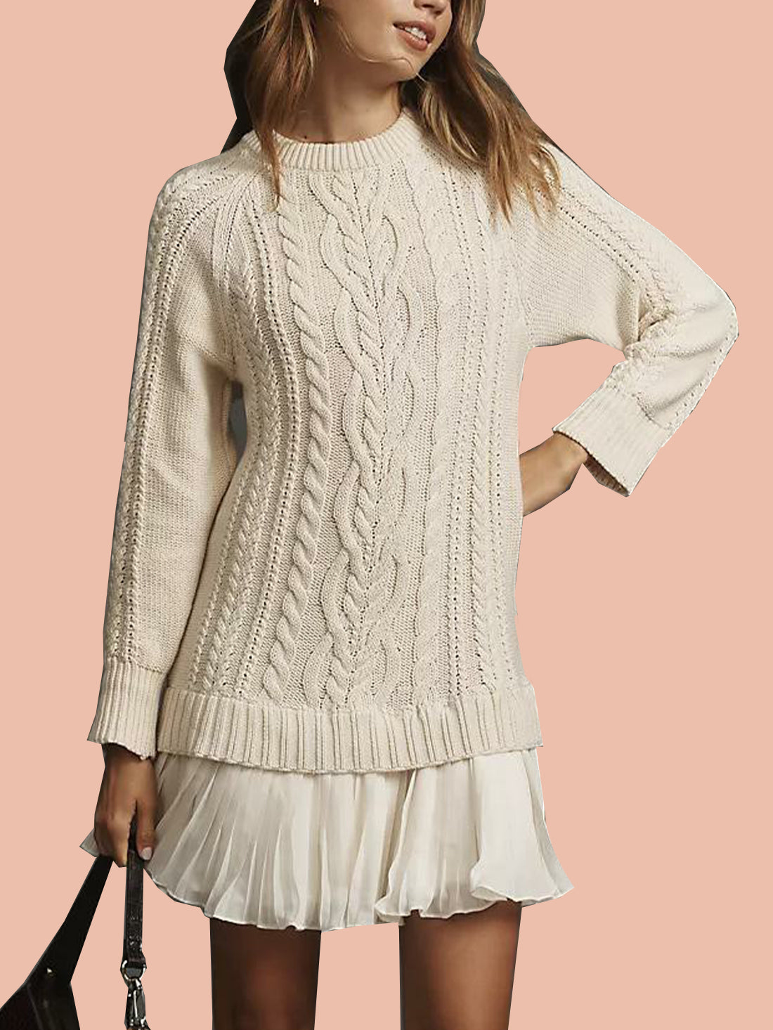 Women's Crewneck Cable Knit Sweater Mini Dress