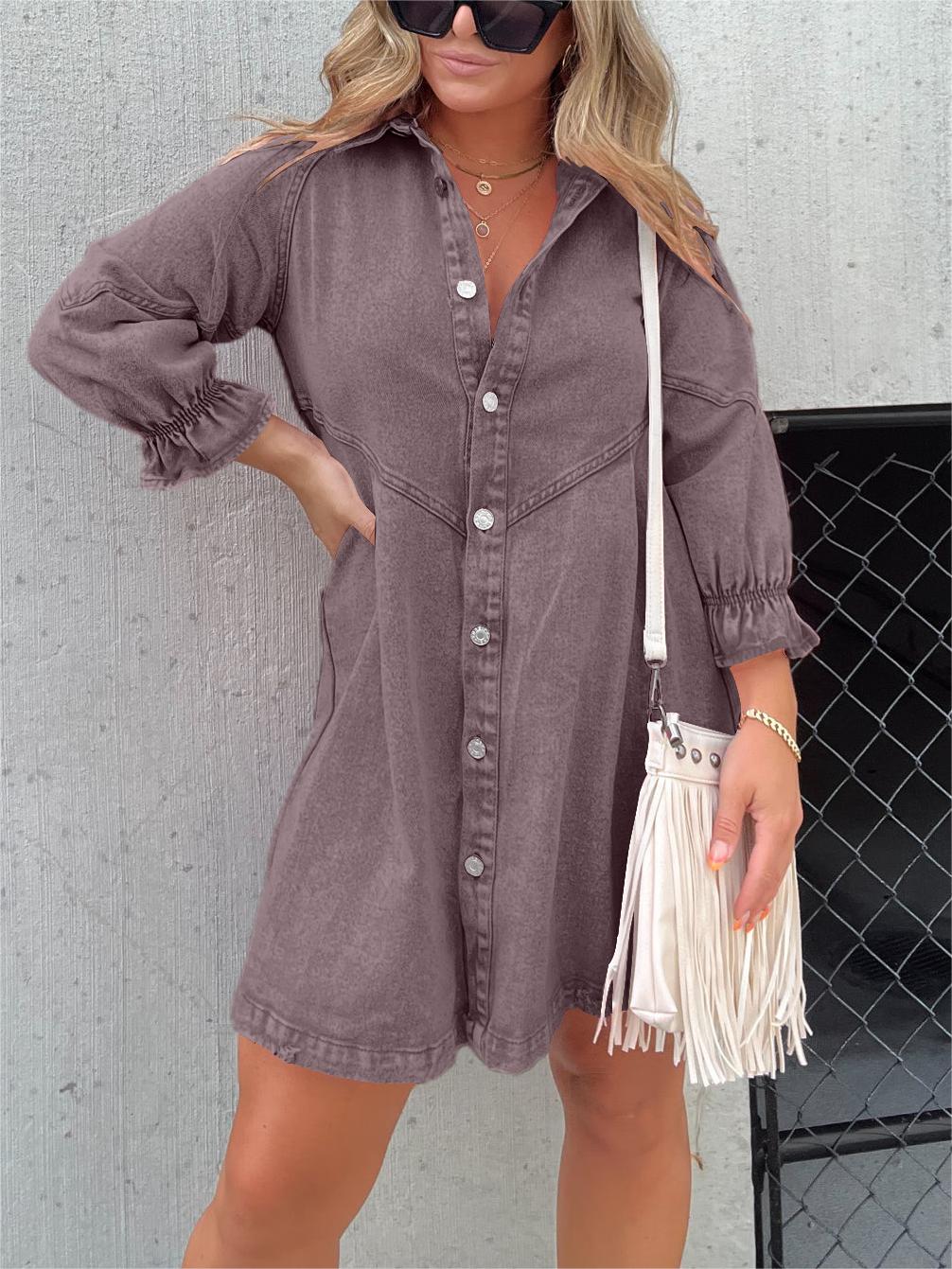 Women's Washed Denim Puff Sleeve Dress