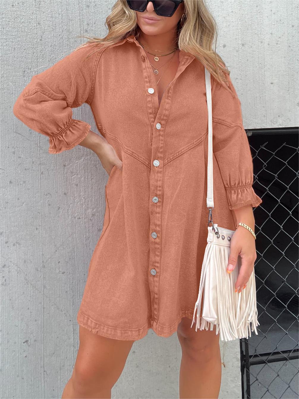 Women's Washed Denim Puff Sleeve Dress