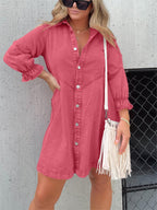 Women's Washed Denim Puff Sleeve Dress