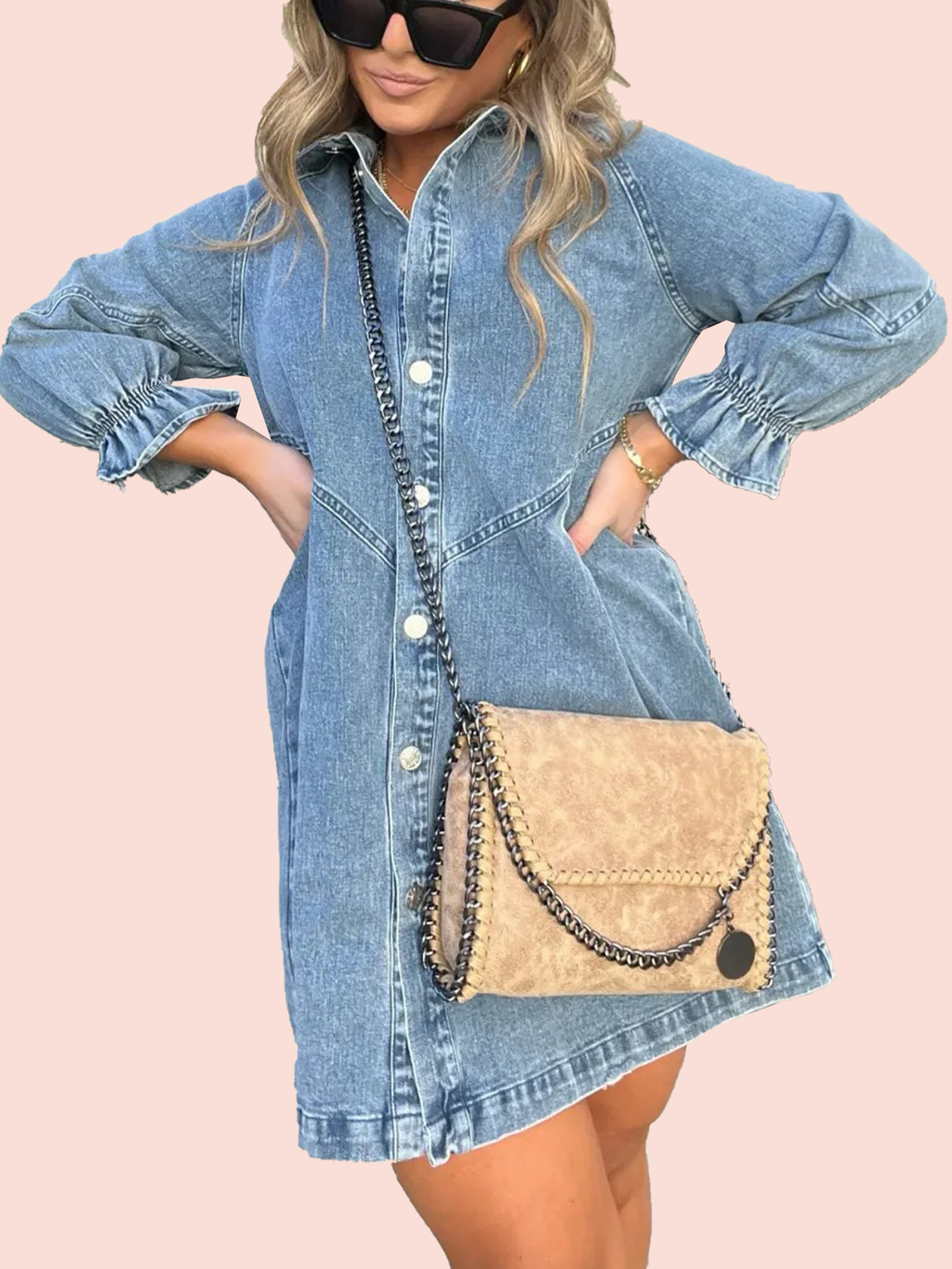 Women's Washed Denim Puff Sleeve Dress