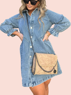 Women's Washed Denim Puff Sleeve Dress