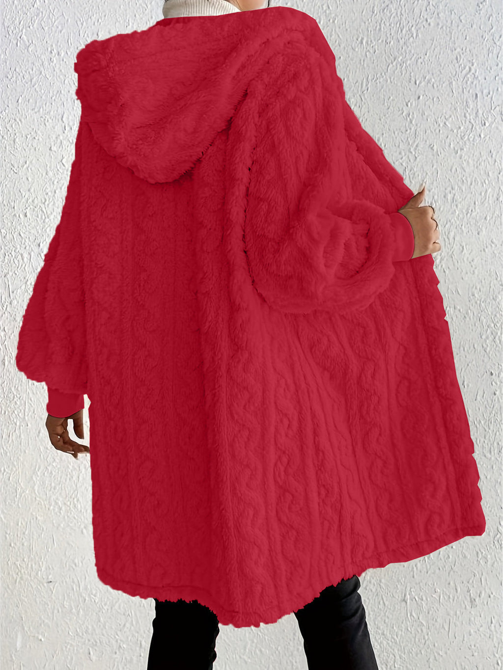 Women's Plush Fleece Soft Midi-Length Jacket with Pockets