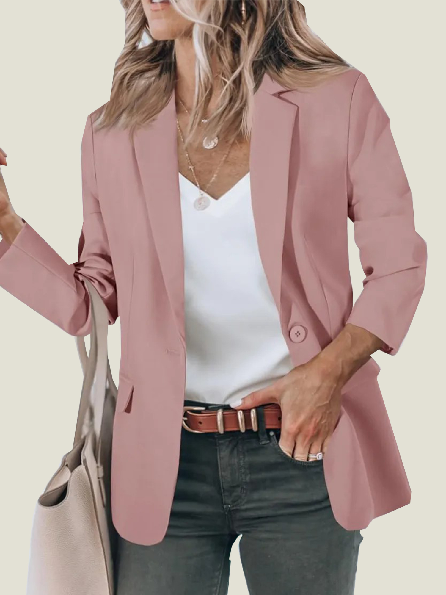 Women's Casual Button Blazer Jacket