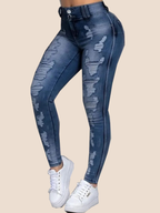 Double-button Ripped Skinny Stretch Jeans