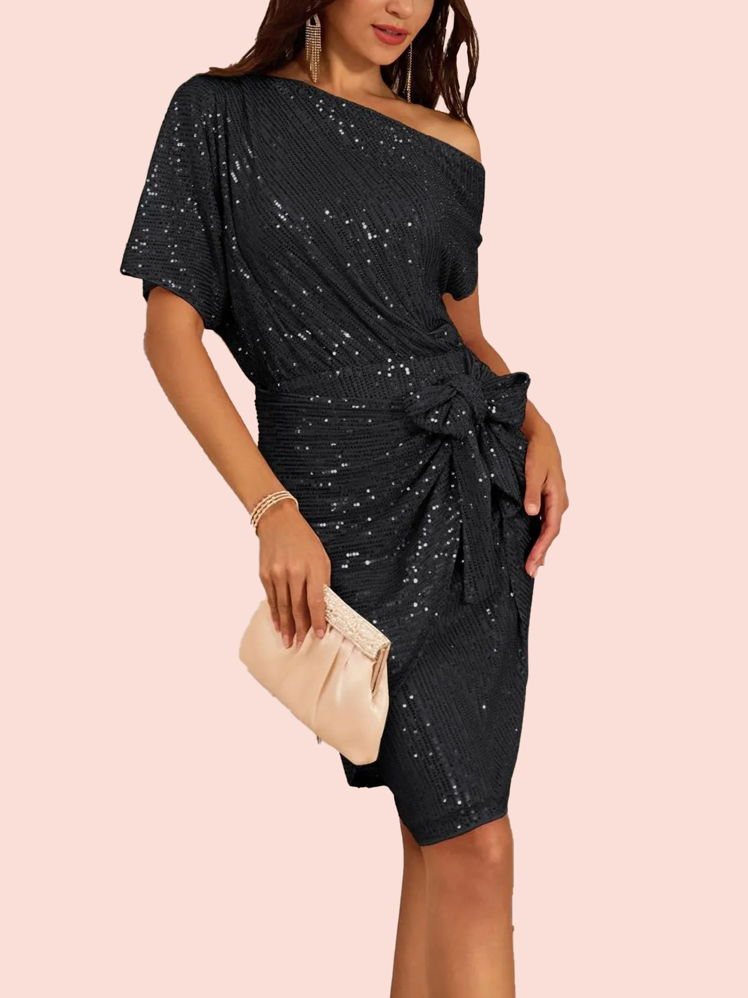 Women's Off Shoulder Sequins Bodycon Dress