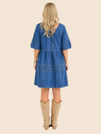 Women's V-Neck Denim Babydoll Dress