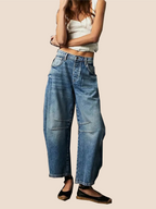 High Stretch Mid-Rise Barrel Jeans Fashion Wide Leg Shape