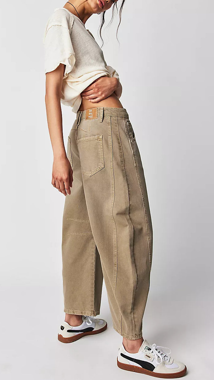 High Stretch Mid-Rise Barrel Jeans Fashion Wide Leg Shape