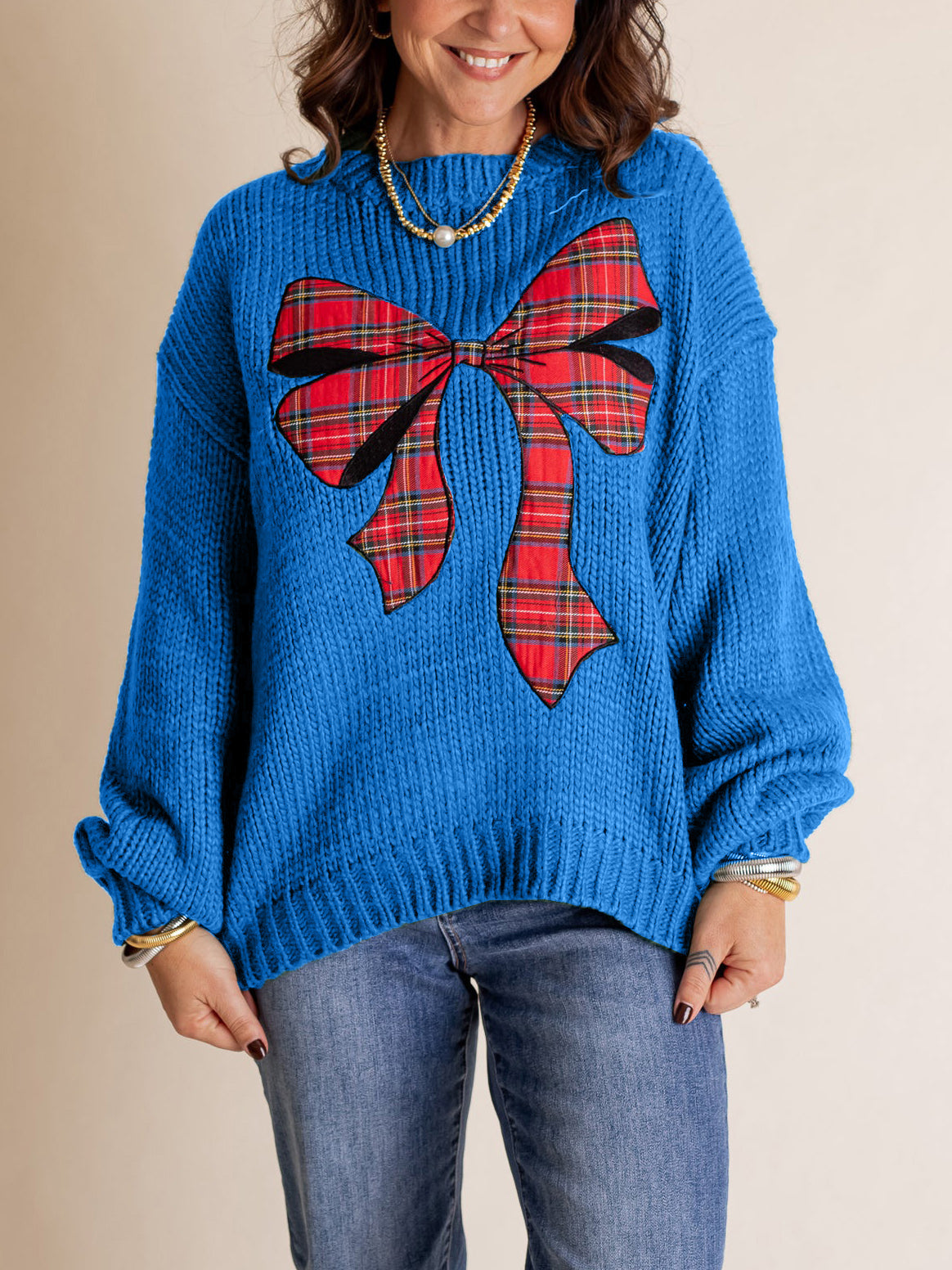 Women's Plaid Bow Sweater