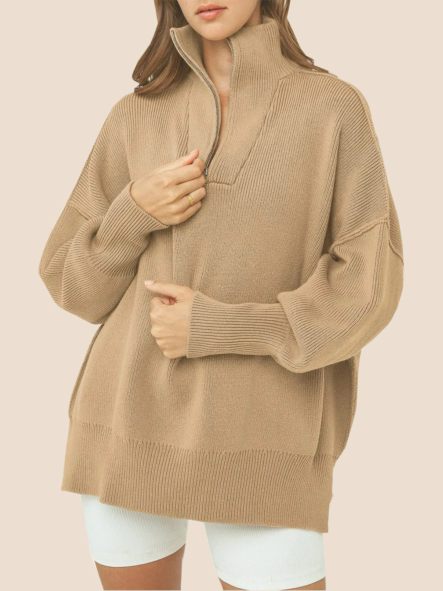 Women's Oversized Quarter Zip Sweater Pullover