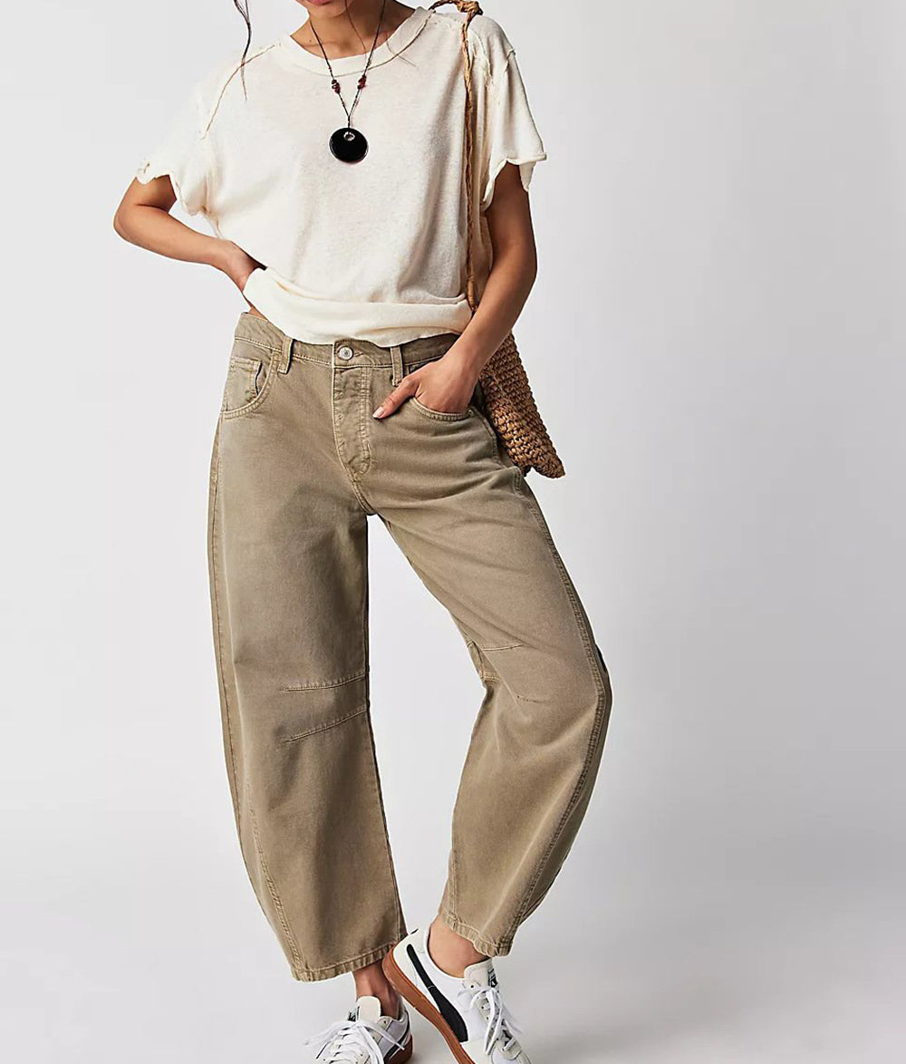 High Stretch Mid-Rise Barrel Jeans Fashion Wide Leg Shape