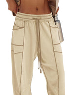 Women's High Waisted Drawstring Wide Leg Baggy Barrel Pants