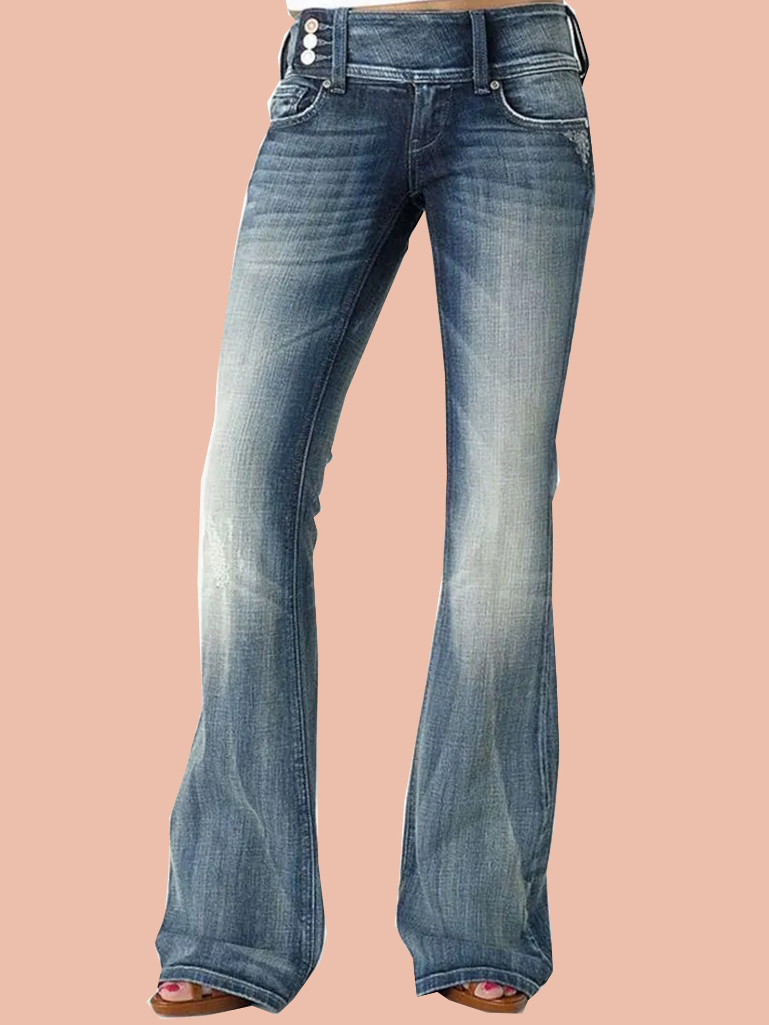 Vintage Button Mid Rise Flared Jeans
