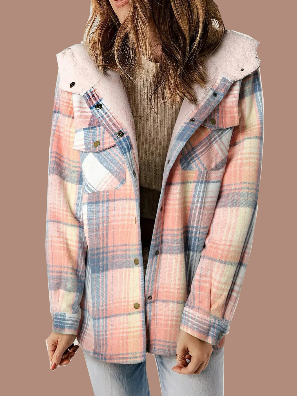 Women's Flannel Plaid Fleece Hooded Jacket