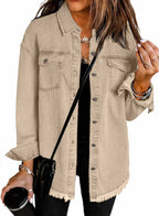 Women's Button Down Raw Edge Denim Jacket
