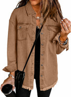 Women's Button Down Raw Edge Denim Jacket