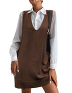 Women's V-Neck Sweater Vest Dress with Pockets