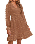 Women's Spring V Neck Swiss Dot Chiffon Mini Dress