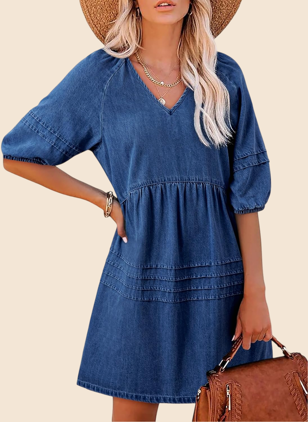 Women's V-Neck Denim Babydoll Dress