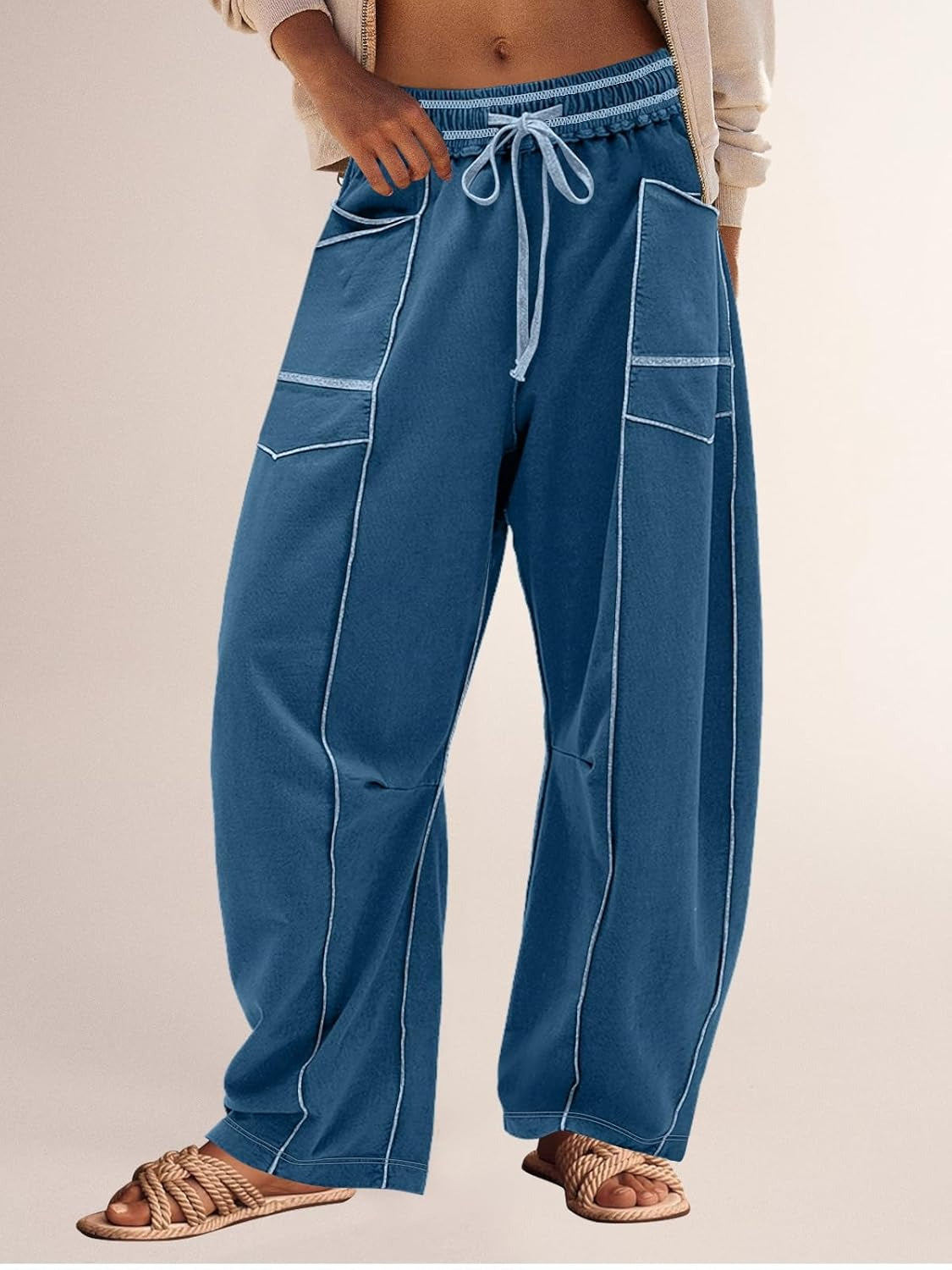 Women's High Waisted Drawstring Wide Leg Baggy Barrel Pants