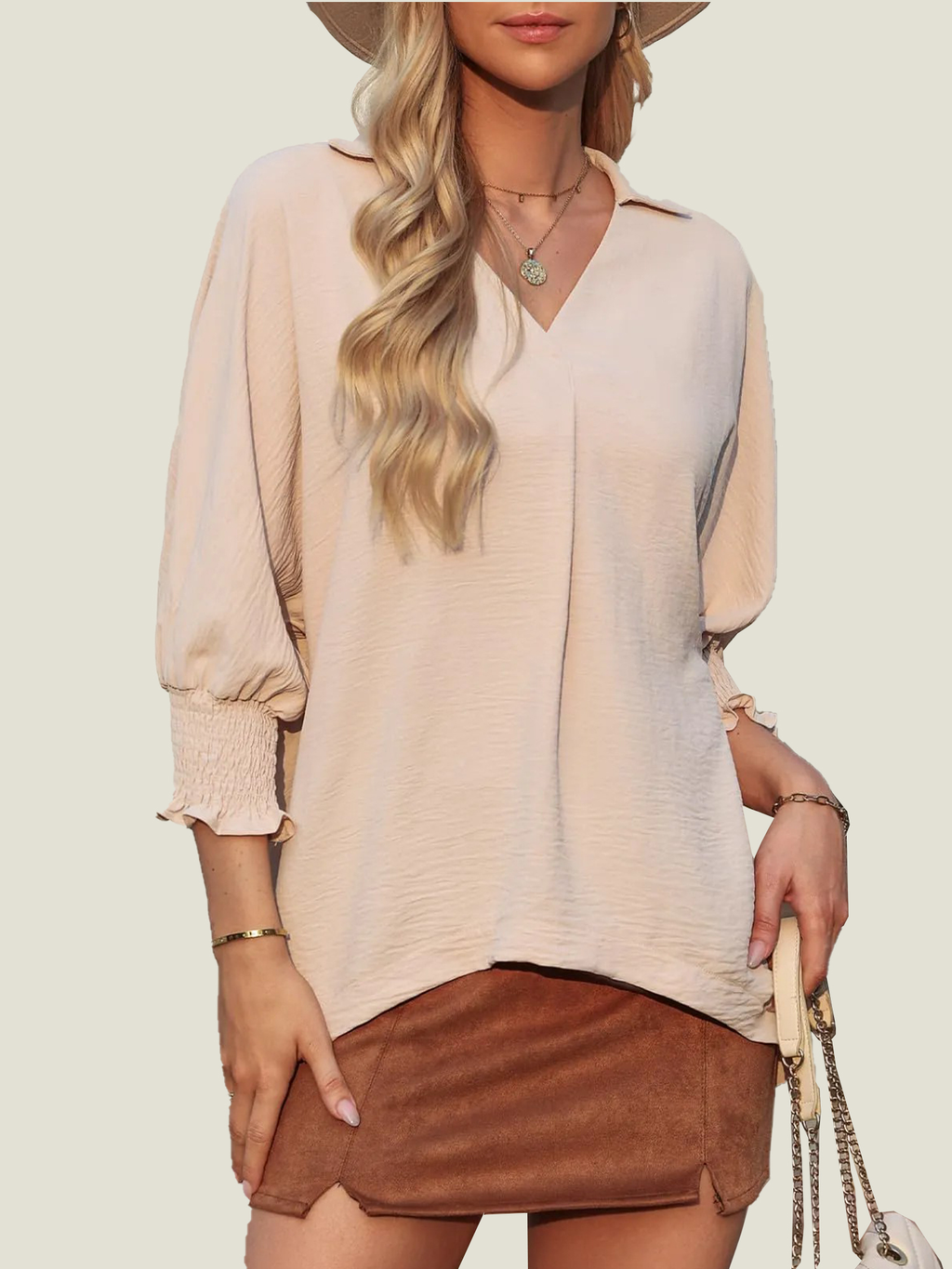 Women's Casual 3/4 Sleeve V Neck Basic Tops