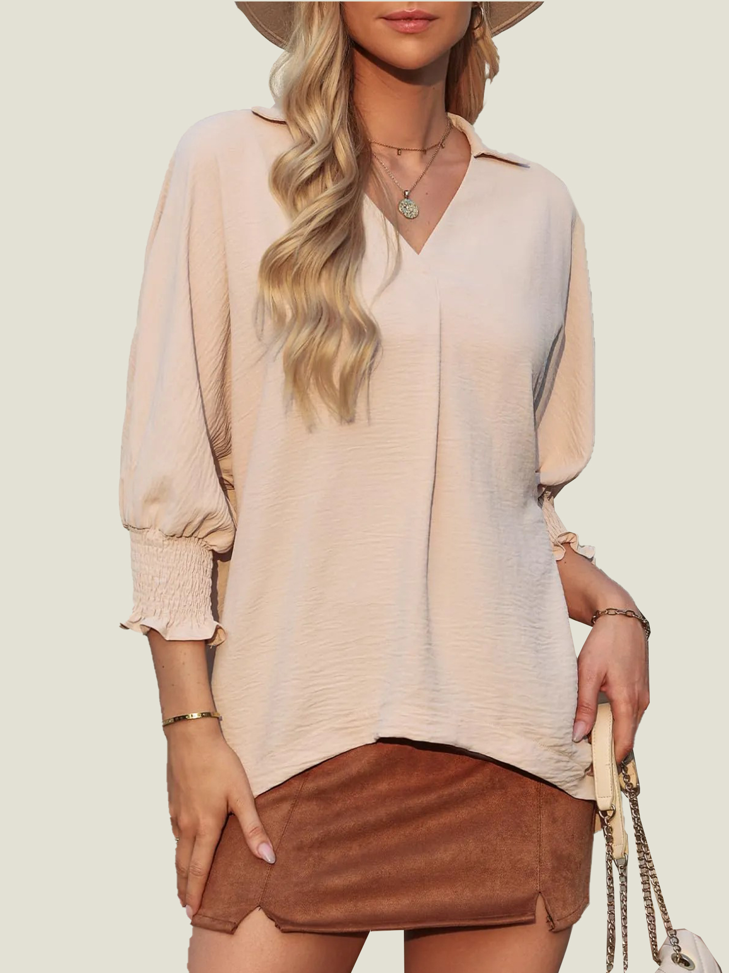 Women's Casual 3/4 Sleeve V Neck Basic Tops