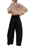 Women's High Waisted Drawstring Wide Leg Baggy Barrel Pants