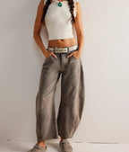 High Stretch Mid-Rise Barrel Jeans Fashion Wide Leg Shape