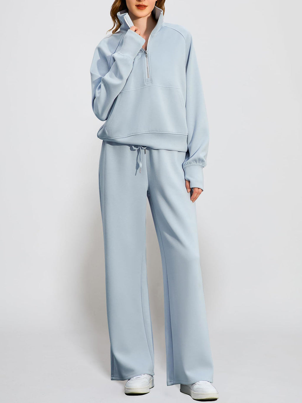 Women's Oversized Half Zip 2 Piece Sweatsuit Set
