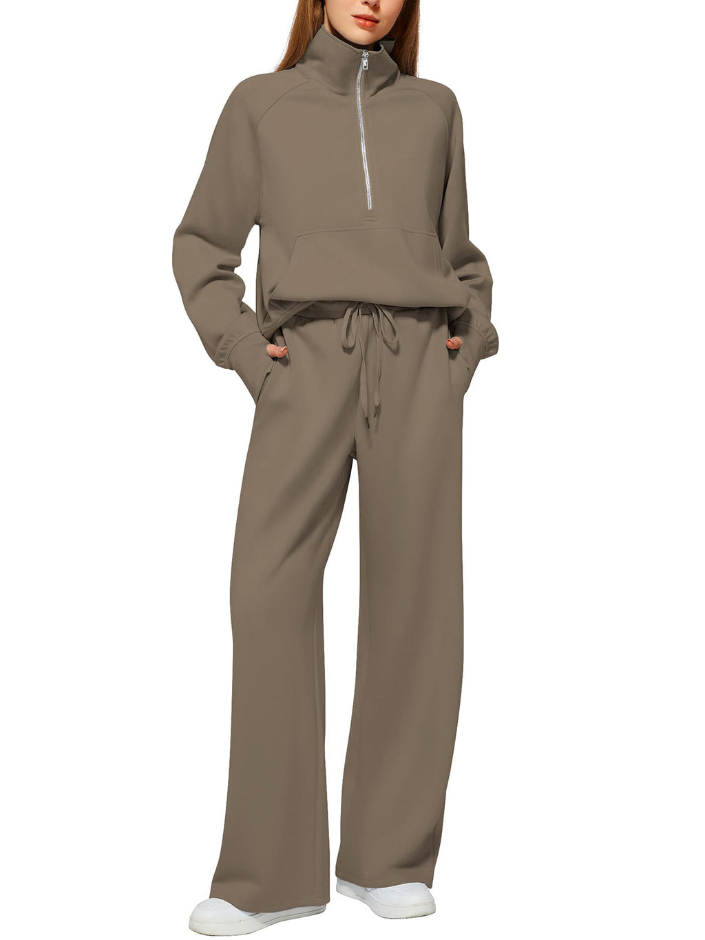Women's Oversized Half Zip 2 Piece Sweatsuit Set
