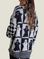 Women's Halloween Checkered Sweater - Spooky Season