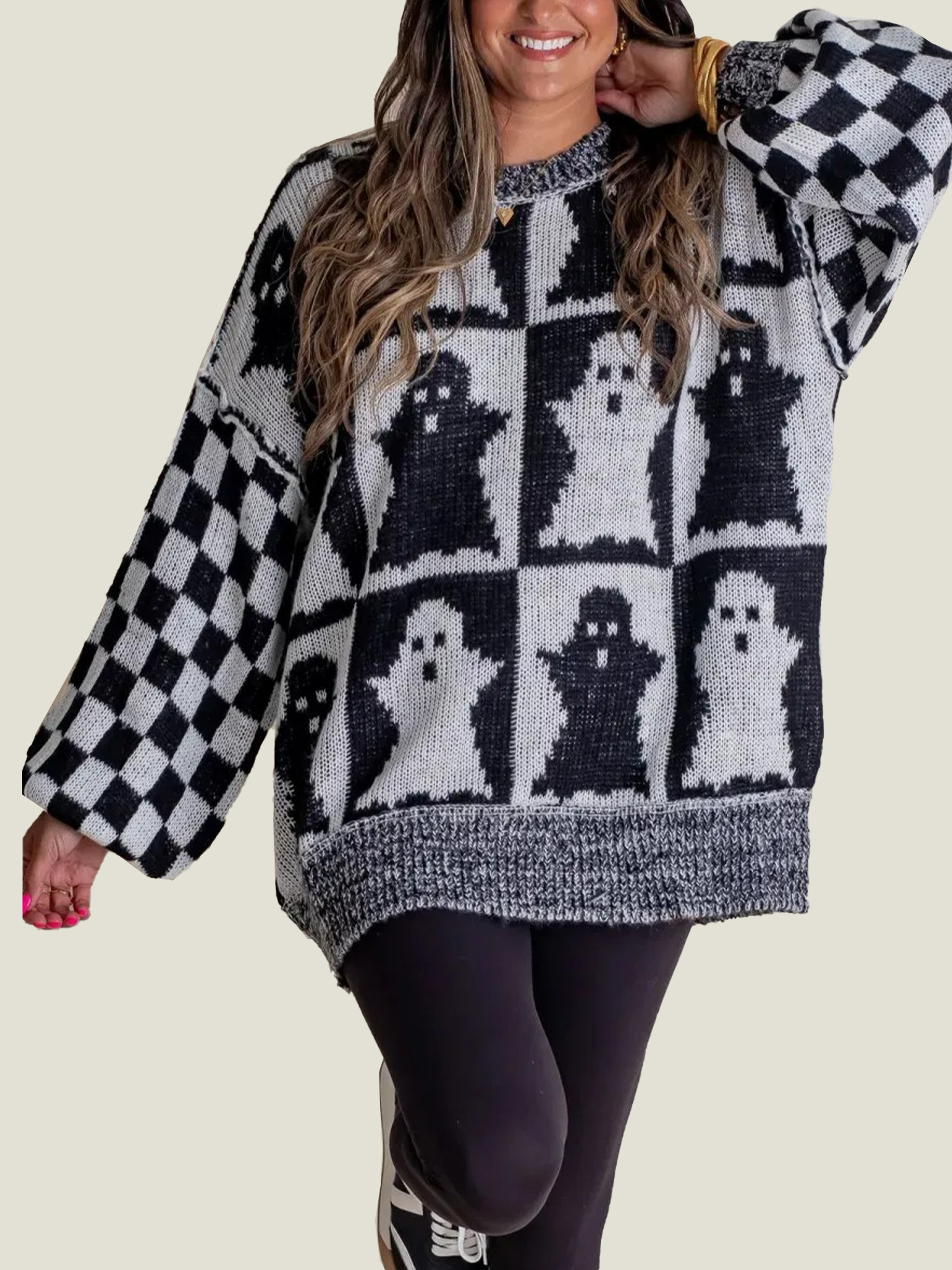 Women's Halloween Checkered Sweater - Spooky Season
