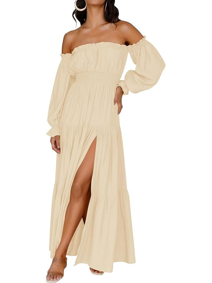 Women's Sexy Off Shoulder Side Split Flowy Maxi Dress