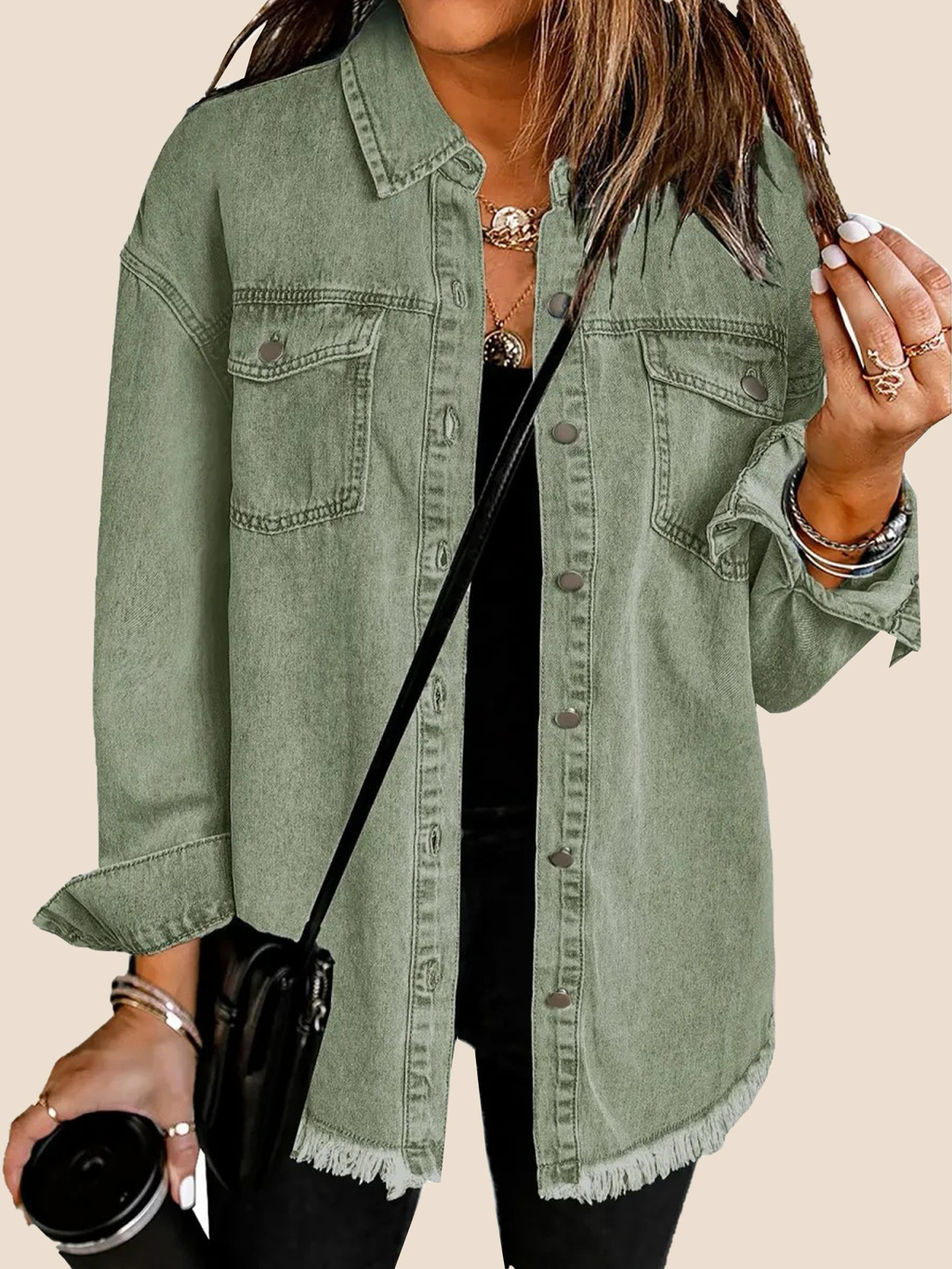 Women's Button Down Raw Edge Denim Jacket