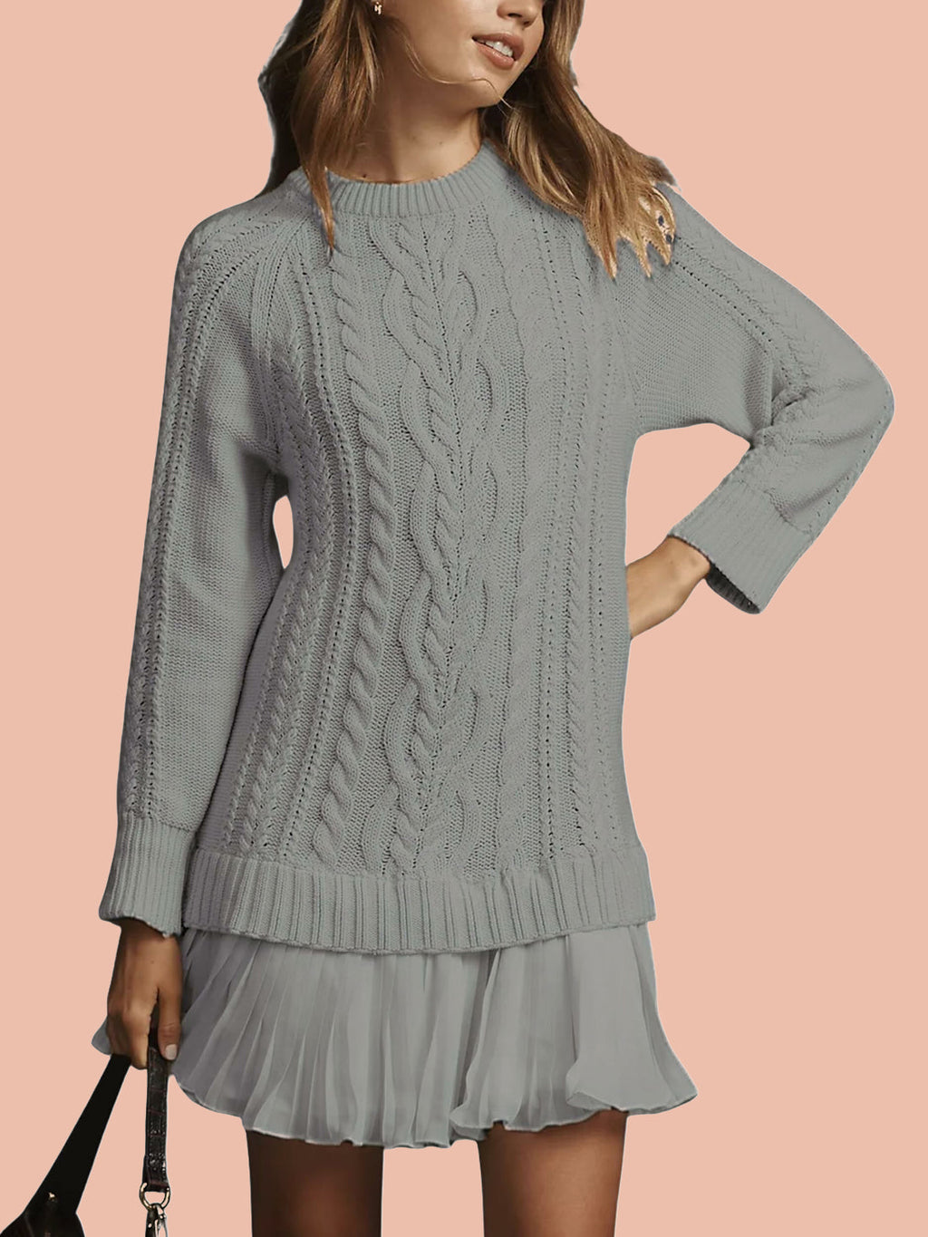 Women's Crewneck Cable Knit Sweater Mini Dress