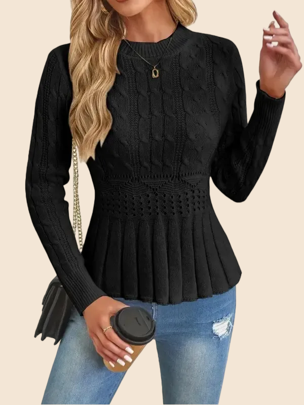 Women's Crew Neck Long Sleeve Chunky Knit Sweater